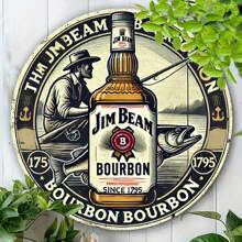 1 件 Jim Beam 复古圆形金属标牌，居家和办公室装饰，适合客厅、酒吧、咖啡厅、室内和室外 - 理想的礼物，孔样式各异