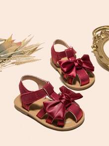 Toddlers' Simple Red Sandals With Bow Decor