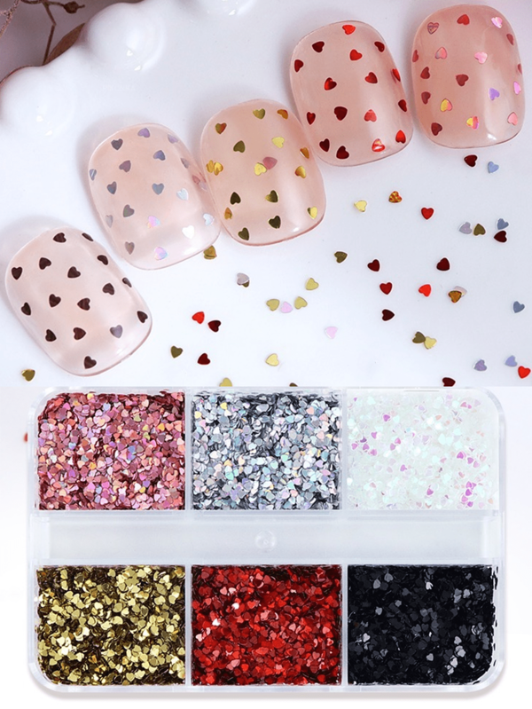 6 Grids Holographic Mini 1Mm Heart Nail Glitter Sequins Decoration Diy Accessories Nail Supplies Nails Nail Charms Nail Gems