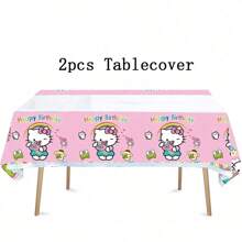 Sanrio Sanrio 42 Pcs Party Decoration Hello Kitty 1pc Tablecover 20 Pcs Plates And 20 Pcs Napkins 1pc Birthday Banner Theme Birthday Party Decoration Favor Sets