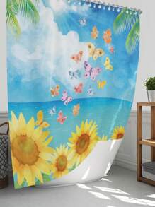 1 cái/4 cái Rèm tắm chống thấm nước đa chức năng họa tiết hoa hướng dương phong cách mùa hè có 12 móc, thảm chống trượt cho phòng tắm, thảm trải sàn hình chữ U, nắp bồn cầu tròn, bộ đồ dùng phòng tắm phù hợp với mọi tình huống - Nhiều màu - Xem 19