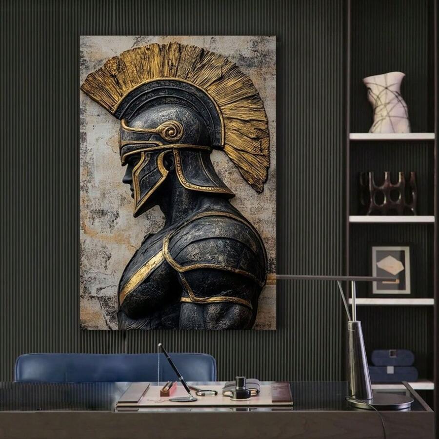 طباعة على قماش لدرع الحربي اليوناني القديم باللونين الأسود والذهبي بأحجام متعددة، لوحة فنية حديثة لديكور جداري للمعيشة، غرفة النوم، استديو، ممر، المكتب، ديكور المنزل