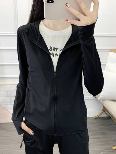 夏季运动单件超薄女士长袖防晒夹克，单层透气户外运动风衣