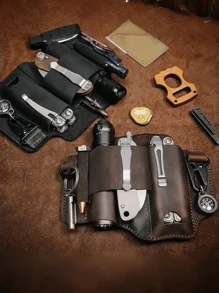 EDC Tool Pouch, Outdoor Camping Faux Leather Case, Multi-Purpose Small Backpack, Knife, Flashlight, Faux Leather Waist Holst - Multicolor - View 4