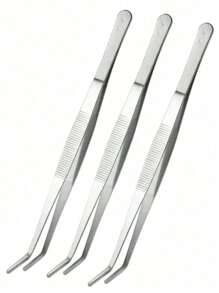 3pcs Stainless Steel Multifunctional Steel Elbow Tweezers Long Pliers Medical Tweezers Feeding Tool Anti-Slip