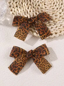 2pcs/12pcs Women's Vintage Brown Leopard Zebra Heart Print Ribbed Bow Hair Clips, Sweet Cute Bow Alligator Hair Clips, Suitable For Daily Casual Autumn/Winter Decorative Wear - Multicolor - View 12
