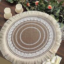1/4/6/8/10 Stück runde weiße gefranste hitzebeständige Matte, Küchen- und Esszimmertisch Platzset Dekoration