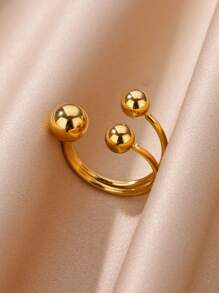 1PC Exaggerated Stainless Steel Bead Ball Rings For Women Men Open Adjustable Gold Color Stainless Steel Ring Waterproof Jewelry Gift