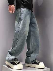 Boys Teenagers Fashionable Denim Jeans, Teen Boy Spring Autumn New Style Loose Casual Straight Pants, Teens