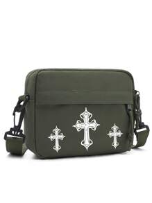 Slant Shoulder Bag, Casual Minimalist Solid Color Small Square Crossbody Bag For Men, Daily Versatile Lightweight Nylon Water-Resistant Sling Bag, Suitable For Teen, Summer, Outdoor, Athletic, Travel, Graduation Gift, Birthday Dress Accessories, Christian Gifts (Cross, Jesus, Raise Christ)