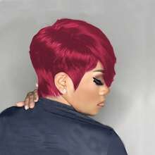 Krótkie peruki dla kobiet z ludzkich włosów, fryzura pixie z grzywką na bok, kolor czekoladowy brąz, czarny, 99J, bordowe peruki pixie dla kobiet, w pełni maszynowo wykonana peruka z ludzkich włosów, peruka bezklejowa, peruka bez koronki z przodu, fryzura warstwowa, krótkie peruki na kostiumy na Halloween, do codziennego użytku
