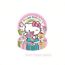 Sanrio Sanrio 42 Pcs Party Decoration Hello Kitty 1pc Tablecover 20 Pcs Plates And 20 Pcs Napkins 1pc Birthday Banner Theme Birthday Party Decoration Favor Sets
