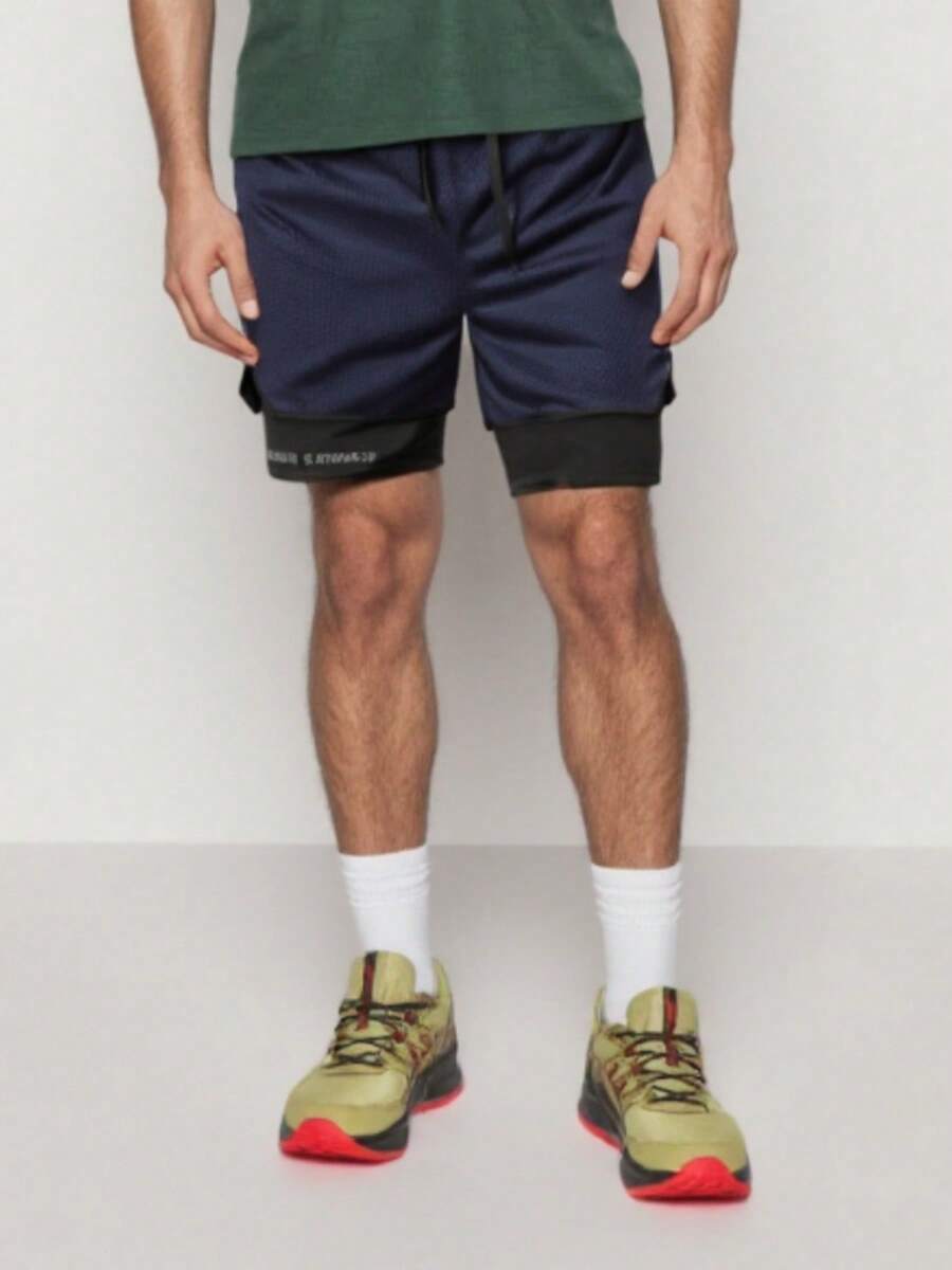 Men's Letter Print 2 In 1 Outdoor Shorts, Spring/Summer