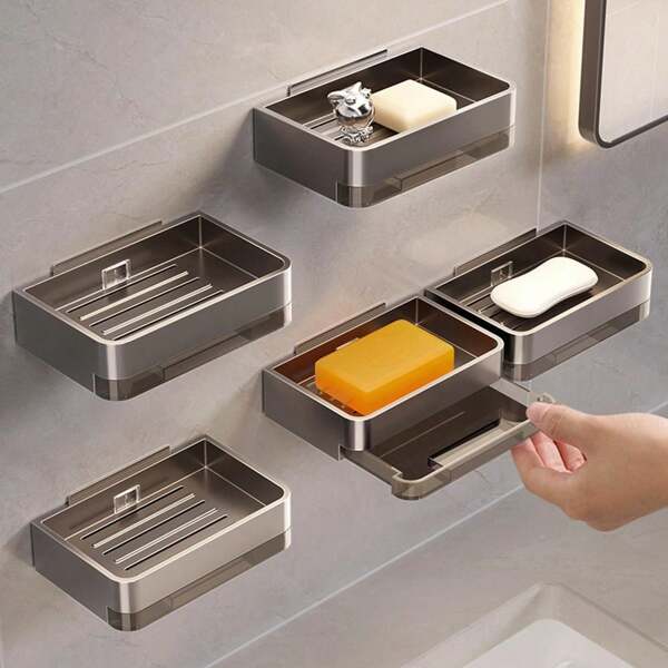 1 pièce Porte-savon sans perçage, Porte-savon mural avec égouttoir, Organisateur de porte-savon pour accessoires de salle de bain, Décoration de salle de bain, Décoration d'automne, Rentrée scolaire