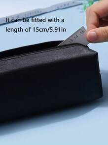 1pc Minimalist Zipper Storage Bag, Portable & Practical Student Stationery Organizer, Suitable For Office Supplies, Cosmetics, Back To School Gift, PU Leather Pencil Case - Multicolor - View 6