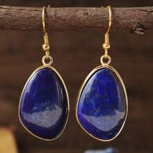 1 对新款波西米亚风简约天然石不对称吊坠耳环欧美流行配饰珠宝 - Lapis Lazuli - 查看 4