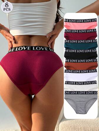 8 st Dammode bomullstrosor Låg midja sömlösa byxor LOVE Letter Bälte Bekväma och ventilerande underkläder Sportunderkläder