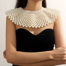 1pc Elegant Handmade Multi-Layer Faux Pearl Tassel Necklace Body Chain, Suitable For Women's Casual, Fashion Party, Wedding Jewelry, Vacation, Birthday, Mother's Day, Eid, Christmas Gift - White - View 13