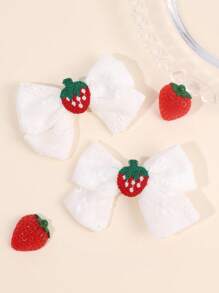 2pcs Girls Hair Bow Clips ,Cherry Decor Linen Fabric Hairpins ,Simple Hairgrips For Daily ,Hair Accessories For Kids Teens