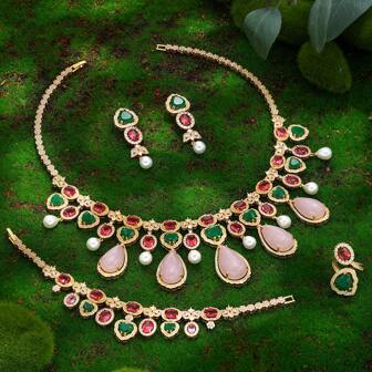 Luxury Women Jewelry Elegant Shape Bridal CZ Necklace Earrings Bracelet Ring Jewelry Sets &  Big Wedding Jewelry Sets For Bride