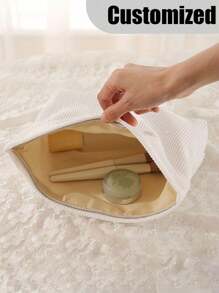 Customizable Makeup Bag - Polyester Makeup Bag With Secure Zipper And Personalized Name, Flower Pattern Makeup Bag, Lightweight Travel Makeup Bag, - Ideal Travel Accessory, Men And Women Beauty Storage Bag, Casual Style, Hand Washable, Party Gift For Close Friends And Sisters - Beige - View 3