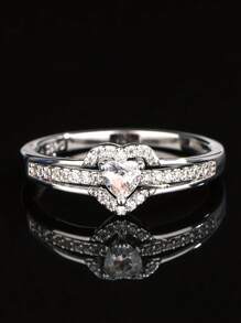 1pc Fashionable New Hollow Cubic Zirconia Heart Engagement Ring, Suitable As Gift For Family, Friends, Couple For Women Valentines