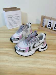 1 Pair Kids Double Mesh & Microfiber Hook And Loop Closure Sports Shoes, Soft Sole Non-Slip Fashionable & Versatile, Suitable For Indoor And Outdoor Activities In Spring And Autumn - Pink - View 4