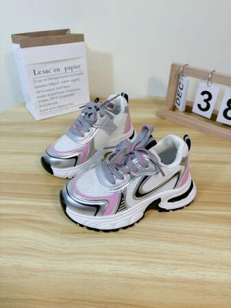 1 Pair Kids Double Mesh & Microfiber Hook And Loop Closure Sports Shoes, Soft Sole Non-Slip Fashionable & Versatile, Suitable For Indoor And Outdoor Activities In Spring And Autumn