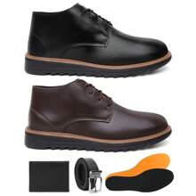 Kit Masculino 02 Pares De Bota Cano Médio Derby Amarração Solado Tratorado Acompanha Palmilha Brinde + Cinto E Carteira Numeração Especial 37 Ao 46 Cor Café Preto