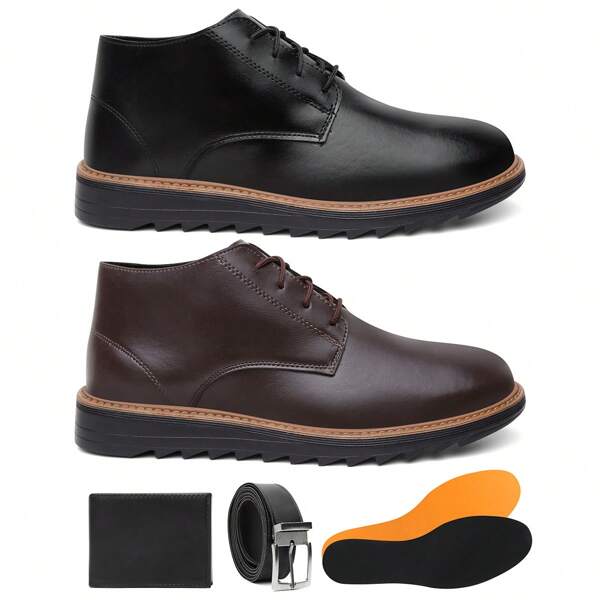 Kit Masculino 02 Pares De Bota Cano Médio Derby Amarração Solado Tratorado Acompanha Palmilha Brinde + Cinto E Carteira Numeração Especial 37 Ao 46 Cor Café Preto