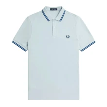FRED PERRY POLO MC TWIN TIPPED - 淺冰色/午夜藍/午夜藍 - 查看 1