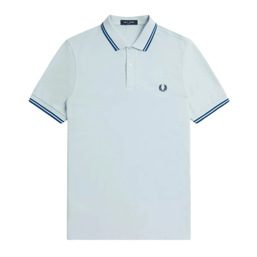 FRED PERRY POLO MC TWIN TIPPED - 淺冰色/午夜藍/午夜藍 - 查看 1
