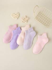 5 Pairs Spring And Summer Children's Thin Macaron Multi-Color Anti-Pilling Girls Pink Series Summer Solid Color Net Thin Boat Socks Heel Socks - Multicolor - View 10