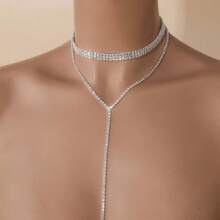 1pc, Multi-Layer Long Necklace, Rhinestone Necklace, Light Luxury Accessories, Party Party Accessories, Birthday Gifts, Banquet Dress Accessories, Party Gifts, Holiday Gifts, High-End Jewelry Necklace - Silver - View 5