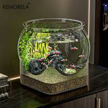 KEMORELA 1pc Round High-Transparency Shatterproof Pet Fish Tank, Scratch-Resistant Desktop Hydroponic Goldfish Aquarium, No Electricity Needed, PP Material, Ideal For Home Decor & Small Hydroponics