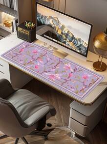 1 件粉色花卉和鸟类图案防滑橡胶游戏鼠标垫，适用于台式电脑/笔记本电脑/办公室使用 - 粉色 - 查看 3