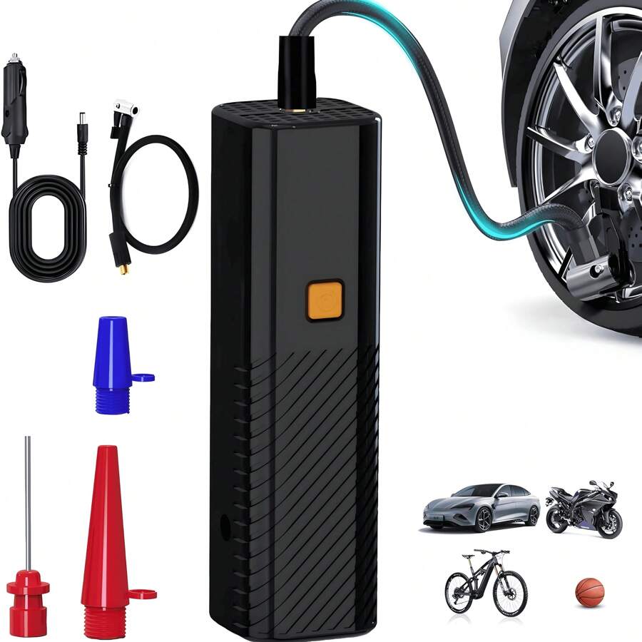Compresor de Aire Portátil 150 PSI – Inflado Rápido, Compacto, Recargable, Seguro y Fácil de Usar para Autos, Bicicletas y Más - Negro - Ver 1