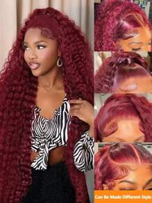 Uveous 40 Inch 200% Density 99J Burgundy Lace Front Wigs Human Hair 30 40 Inch Long Deep Wave Lace Front Wigs Human Hair Pre Plucked With Baby Hair Red Curly Human Hair Wig 13x4 HD Colored HD Transparent Lace Frontal Wet And Wavy Loose Deep Wave - S99J - View 5