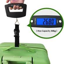 1 pieza Báscula digital de mano para equipaje de 110 lbs/50 kg, báscula para equipaje con correa, báscula de mano, báscula electrónica portátil, báscula rápida con pantalla LCD retroiluminada, esenciales de viaje, sin baterías incluidas, regalo de Navidad, Acción de Gracias, Año Nuevo