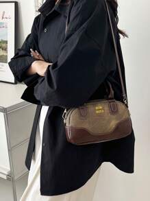 1pc New Fashion Shoulder Crossbody Bag Pu Material Zipper Closure Retro Casual Shell Bag Contrast Color Hand-Held Pillow Bag High-End Crossbody Bag Suitable For Commuting To Work, Shopping, Dinner, Giving Girls Gifts, Dating And Traveling