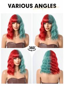 Ombre Golden Short Wavy Curly Wig With Bangs, Platinum Blonde Bobo Style, Heat Resistant Synthetic Wig, Suitable For Women's Daily Wear And Parties - Multicolor - View 7