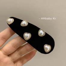 2件/4件套装新款心形珍珠装饰天鹅绒发夹女士爪夹发夹发夹，学校用品，珍珠发饰