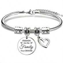 1pc Stainless Steel Adjustable Snake Chain Bracelet, Women Personalized Engravable Tag Pendant Bracelet, Elegant Gift For Girlfriend, Friends, Family