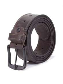Men's Use Young Leather Casual Belt Durable Adjustable Black Buckle - 鏽棕色 - 查看 4