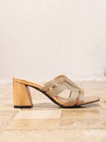 Giày sandal cao gót hở mũi, đính sequin, đế dày, màu sâm panh dành cho nữ, thích hợp cho đám cưới mùa hè, tiệc tùng, mặc thường ngày, sandal cao gót hở gót, đa năng. - Rượu sâm banh - Xem 4