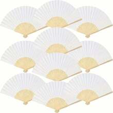 5pcs White Folding Fan Set For Bride, Bridesmaids, Bridal Shower, Party, Valentine's Day Gift, Back To School - DIY Blank Bamboo Paper Fan, Suitable For Weddings, Parties, Gifts And Crafts, Great For Outdoor Decor And DIY Projects