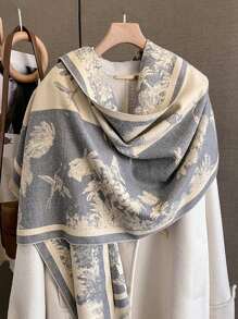 1 pieza de 65*185cm Bufanda/manta con estampado colorido de pájaros y flores, suave y cálida, de uso casual y multifuncional para dama, sensación de cachemira, regalo para salidas de invierno, bodas y vestidos de noche