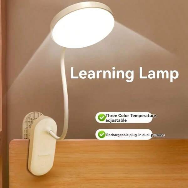 1pc's New Creative LED Standing Clip-On Bright Desk Lamp, Flexible Charging/Plug-In Dual-Use Household Desk Lamp, Touch Three Levels Of Dimming Brightness +USB Charging, Anti-Blue Light Eye Protection Reading Lamp, Special Dormitory Lamp For Students, Portable Desk Lamp For Bedroom, Living Room, Study, Office, Bedside, Etc. (Send USB Charging Cable)