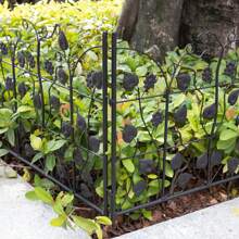 UNHO Garden Metal Fence Panels, 26in X 11ft Outdoor Rustproof Wrought Iron Landscape Fencing Wire Gate Border Edge Folding Set Of 5 - 黑色 - 查看 6