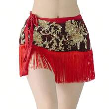 1 Pack Women's Tassel Sequin Belly Dance Hip Scarf Sexy Tassel Thin Hip Belt Skirt Dance Accessories Waist Chain For Stage Performance Practice Clothes
